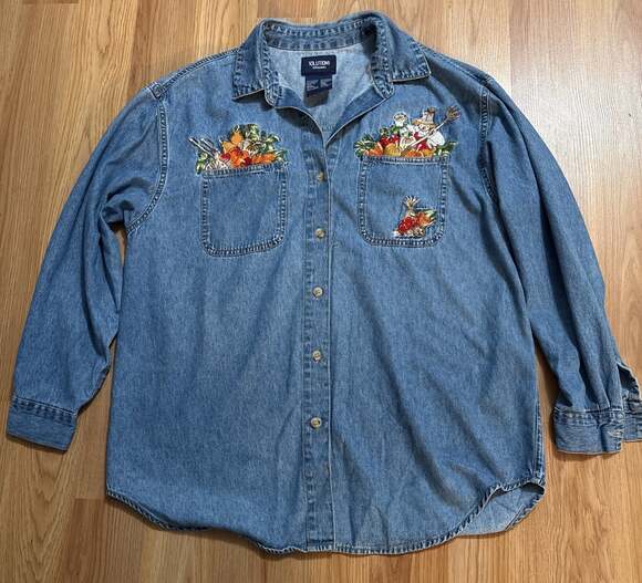 Solutions Original Tops - VTG Solutions Original Fall Harvest Embroidered Button Down Womens Size Large